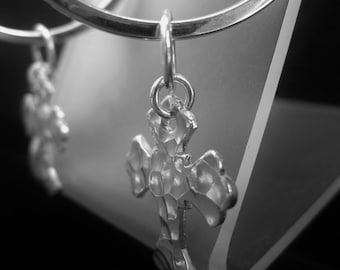 Hammered Sterling Silver Cross Hoop Earrings, Spiritual Jewelry