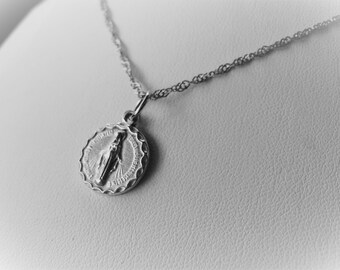 Silver Miraculous Coin Necklace Petite Charm Necklace Spiritual Inspirational Protection Jewelry JE2935