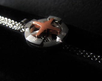 Stainless Steel Compass Pendant Necklace Silver Compass Two Tone Jewelry Gift for Him Her JE9705