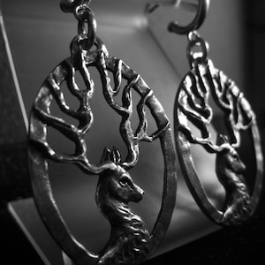 Silver Stag Deer Earrings  Pewter Dangle Earrings Sterling Post Earrings Gift for Her Animal Nature Jewelry JE0964