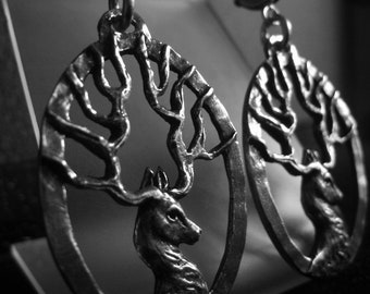 Silver Stag Deer Earrings  Pewter Dangle Earrings Sterling Post Earrings Gift for Her Animal Nature Jewelry JE0964