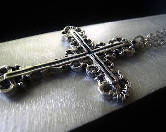 Silver Ornate Cross Pendant Necklace Spiritual Jewelry Religious Pendant Gift for Her Item No. JE9493