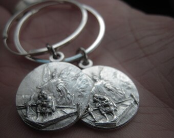 Guardian Angel Hoop Earrings Silver Spiritual Pendant Minimalist Silver Jewelry JE1963