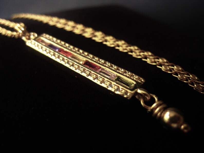 Gold Bar Pendant Necklace Stainless Steel Chain Necklace CZ Birthstone Connector Item No JE6434