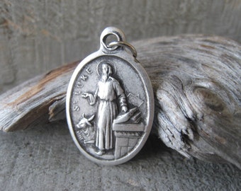 Patron Saint Luke Silver Medal Bracelet Oxidized Silver Religious Pendant Charm Item No. 0704