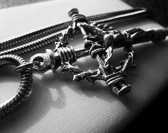 Crown of Thorns Crucifix Necklace, Stainless Steel Biker Cross