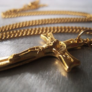 Gold Crucifix Pendant Necklace Inspirational Spiritual Jewelry St. Benedict Religious Pendant  Item No. JE7590