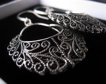 Silver Filigree Earrings Vintage Style Dangle Earrings Gift for Her Item No. JE7826