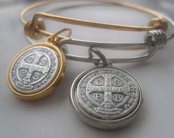 Saint Benedict Charm Bracelet 18K Stainless Adjustable Bangle  Religious Jewelry Spiritual Bracelet Item No. JE2595