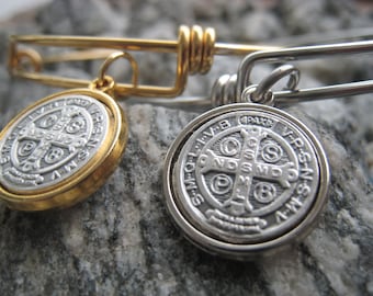 Saint Benedict Charm Bracelet 18K Stainless Adjustable Bangle  Religious Jewelry Spiritual Bracelet Item No. JE2595