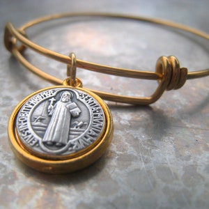 Saint Benedict Charm Bracelet 18K Stainless Adjustable Bangle  Religious Jewelry Spiritual Bracelet Item No. JE2595
