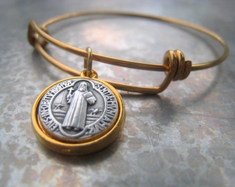 Saint Benedict Charm Bracelet 18K Stainless Adjustable Bangle  Religious Jewelry Spiritual Bracelet Item No. JE2595
