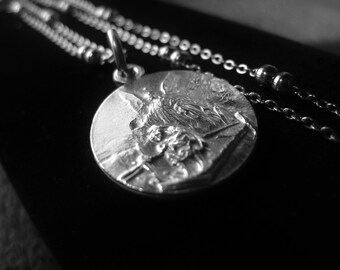 Guardian Angel Coin Necklace Silver Spiritual Pendant Minimalist Silver Jewelry JE1963