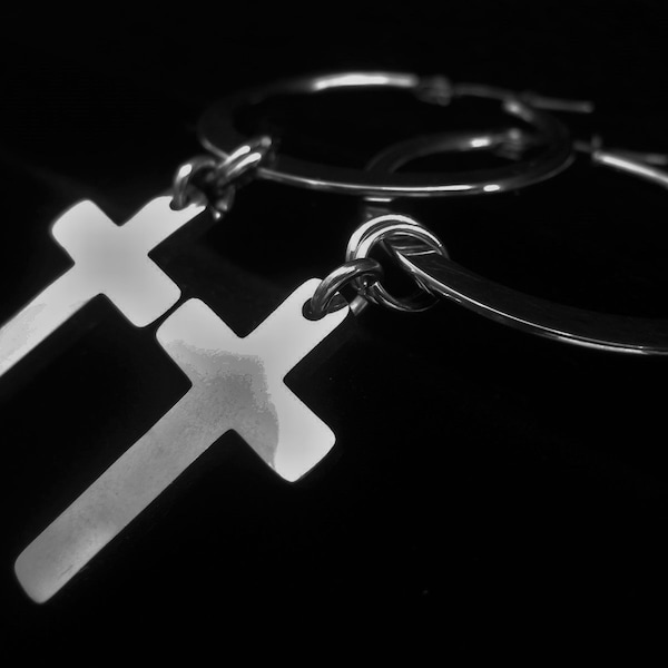 Stainless Steel Cross Earring SIlver Hoop Earring Spiritual Jewelry Inspirational Item No. JE0535