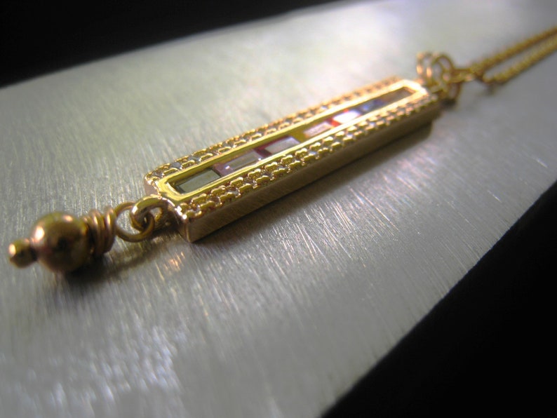 Gold Bar Pendant Necklace Stainless Steel Chain Necklace CZ Birthstone Connector Item No JE6434