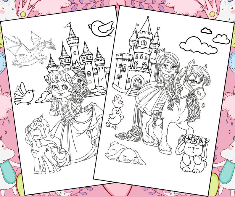 Combo 10 Coloring Pages PDF Princess & Friends FREE Book Cover2 Etsy
