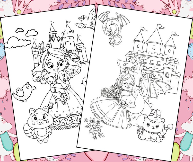 Combo 10 Coloring Pages PDF Princess & Friends FREE Book Cover2 Etsy