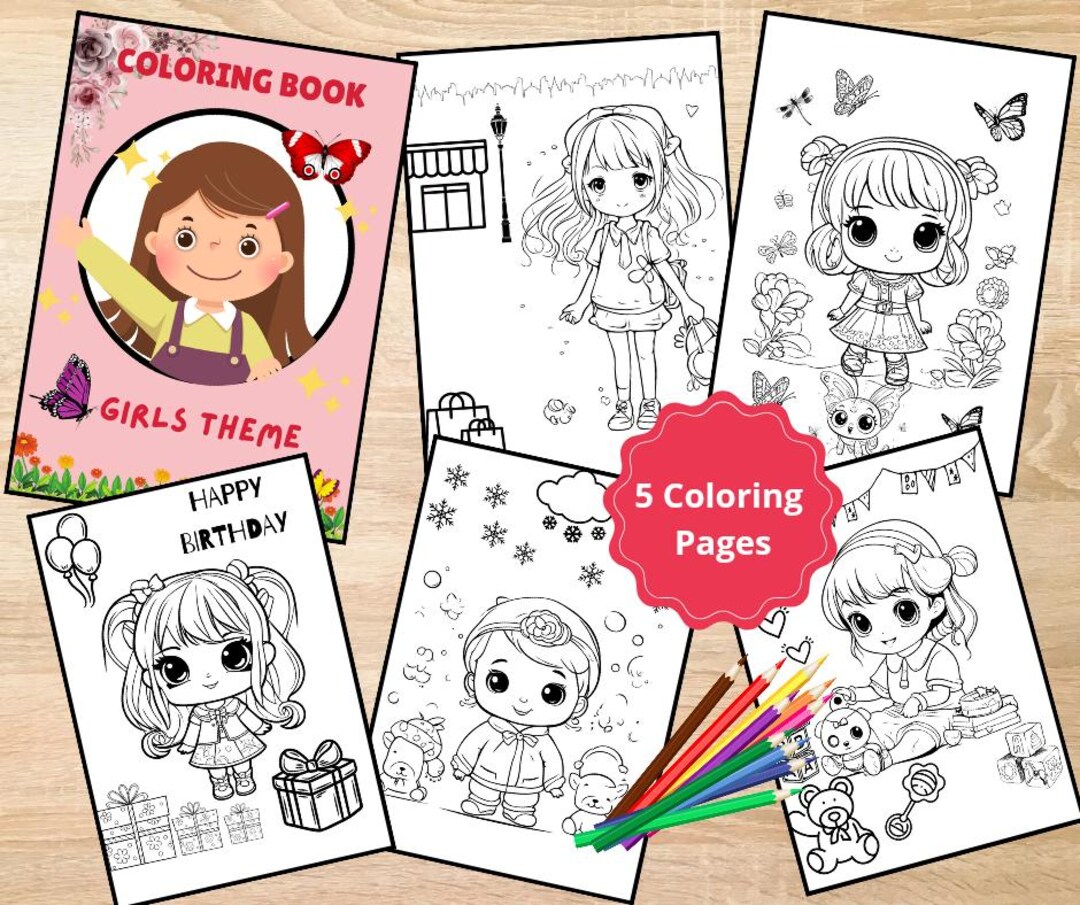 5 Coloring Pages Pdf-girls Theme Free Book Cover - Etsy