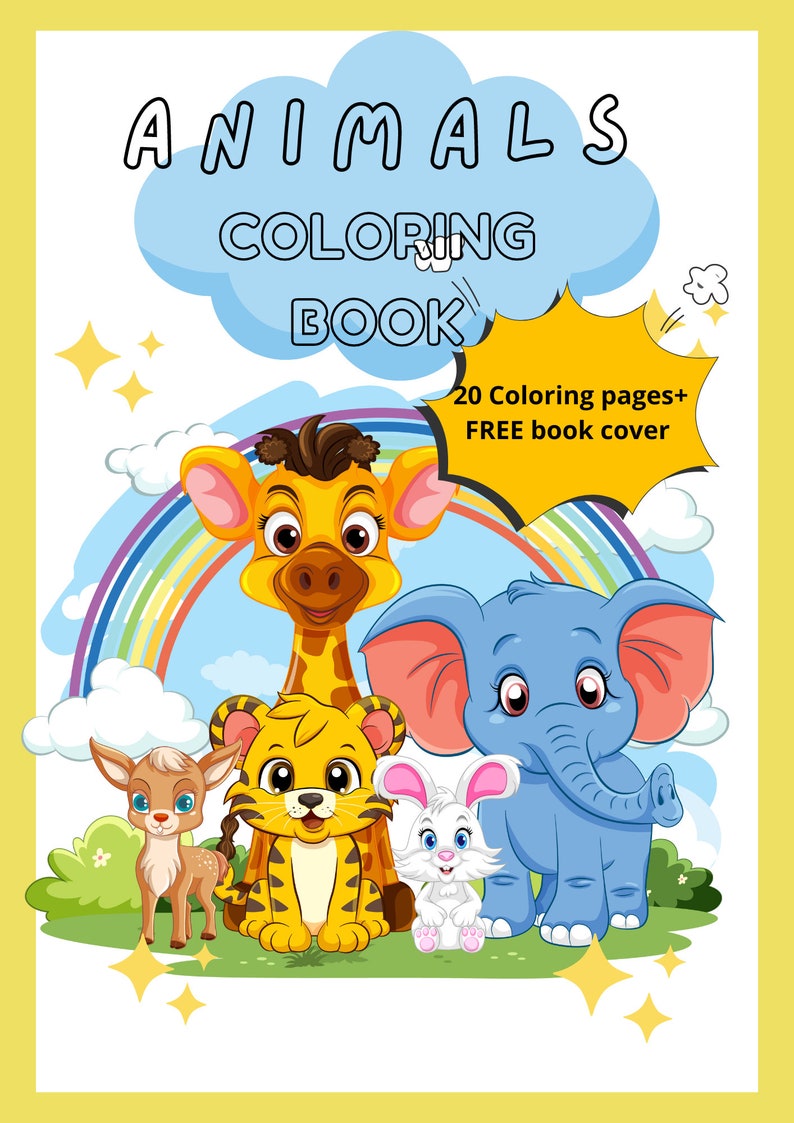 Combo 20 Coloring Pages-animals Theme PDF FREE Book Cover - Etsy