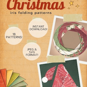 Christmas Iris Folding Patterns, 18 Printable Designs (Digital Download) JPG/SVG