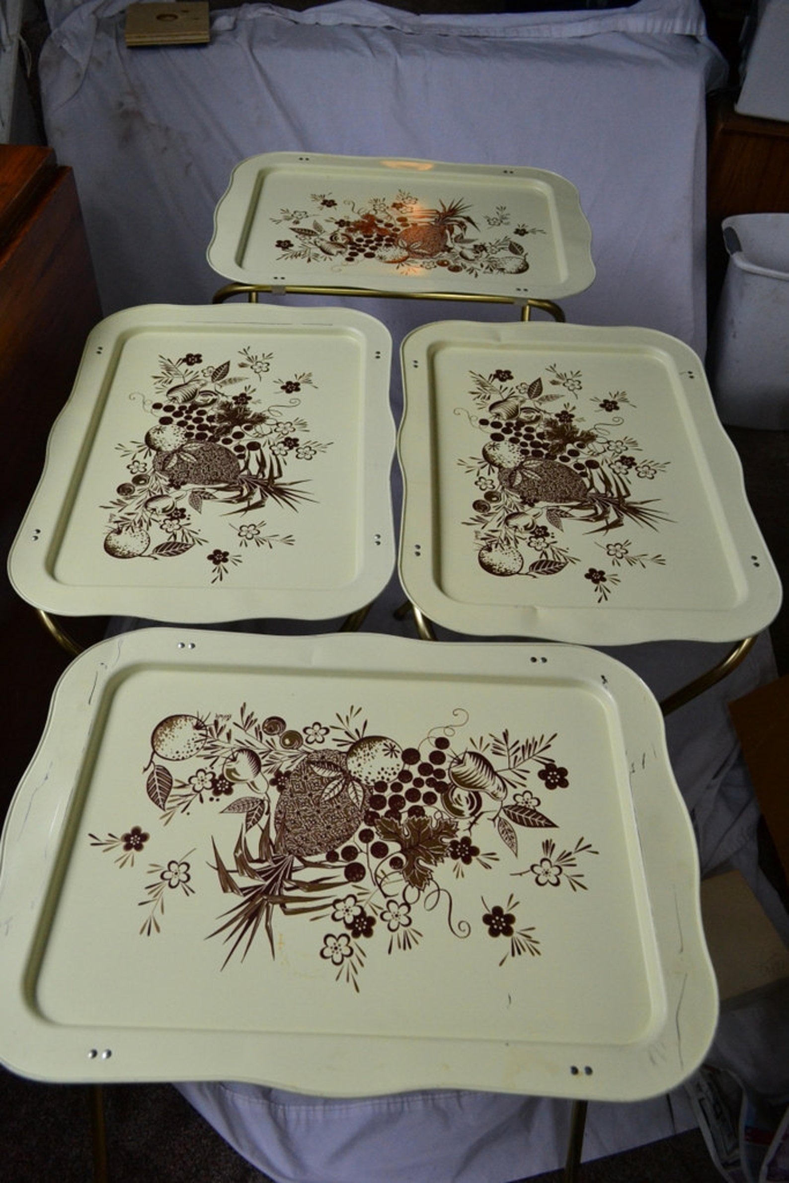 Vintage Lavada Metal TV Trays Set of 4 with Wheeled Stand Etsy