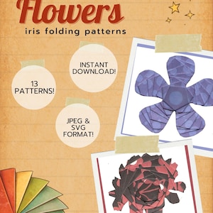 Flower Iris Folding Patterns, 13 Printable Designs (Digital Download) JPG/SVG