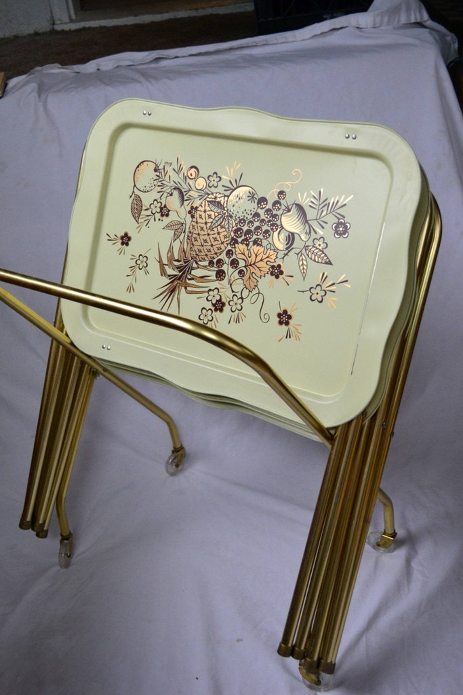 Vintage Lavada Metal TV Trays Set of 4 with Wheeled Stand Etsy