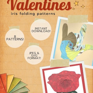 Valentines Iris Folding Patterns Download, 8 Printable Designs (Digital Download) JPG/SVG