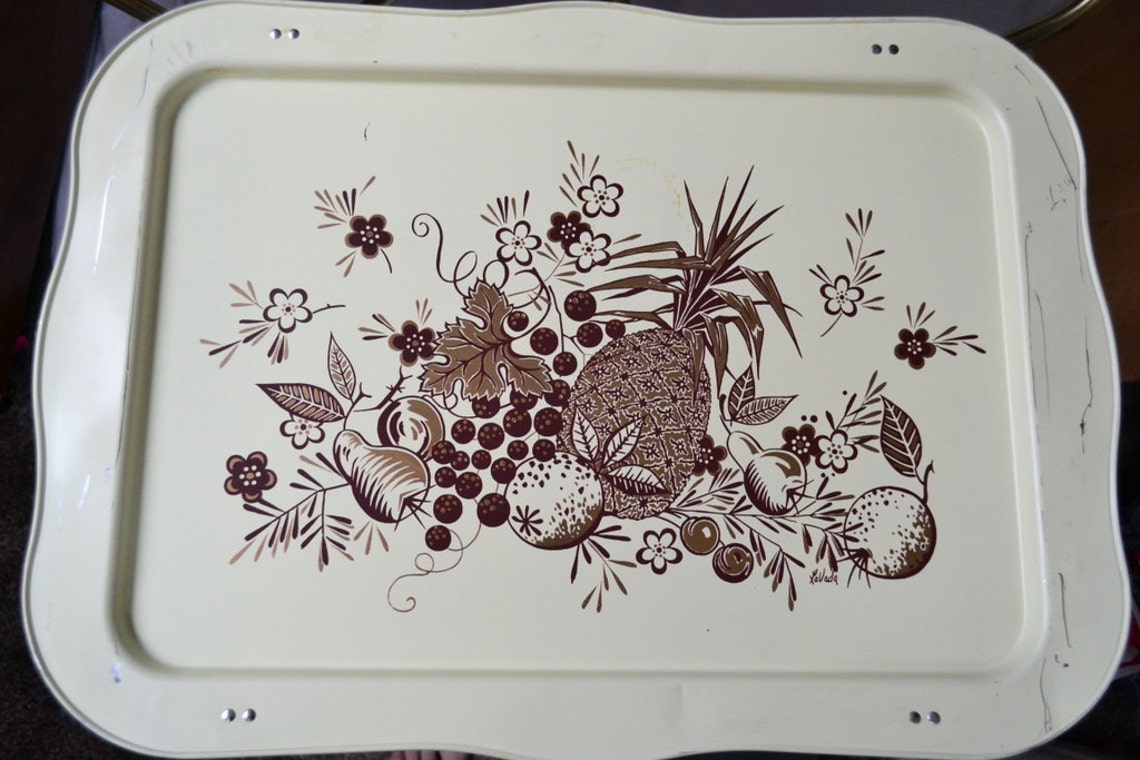 Vintage Lavada Metal TV Trays Set of 4 with Wheeled Stand Etsy