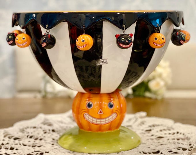 Department 56 Glitterville Halloween Punch/candy Bowl Cat Pumpkin Jack ...
