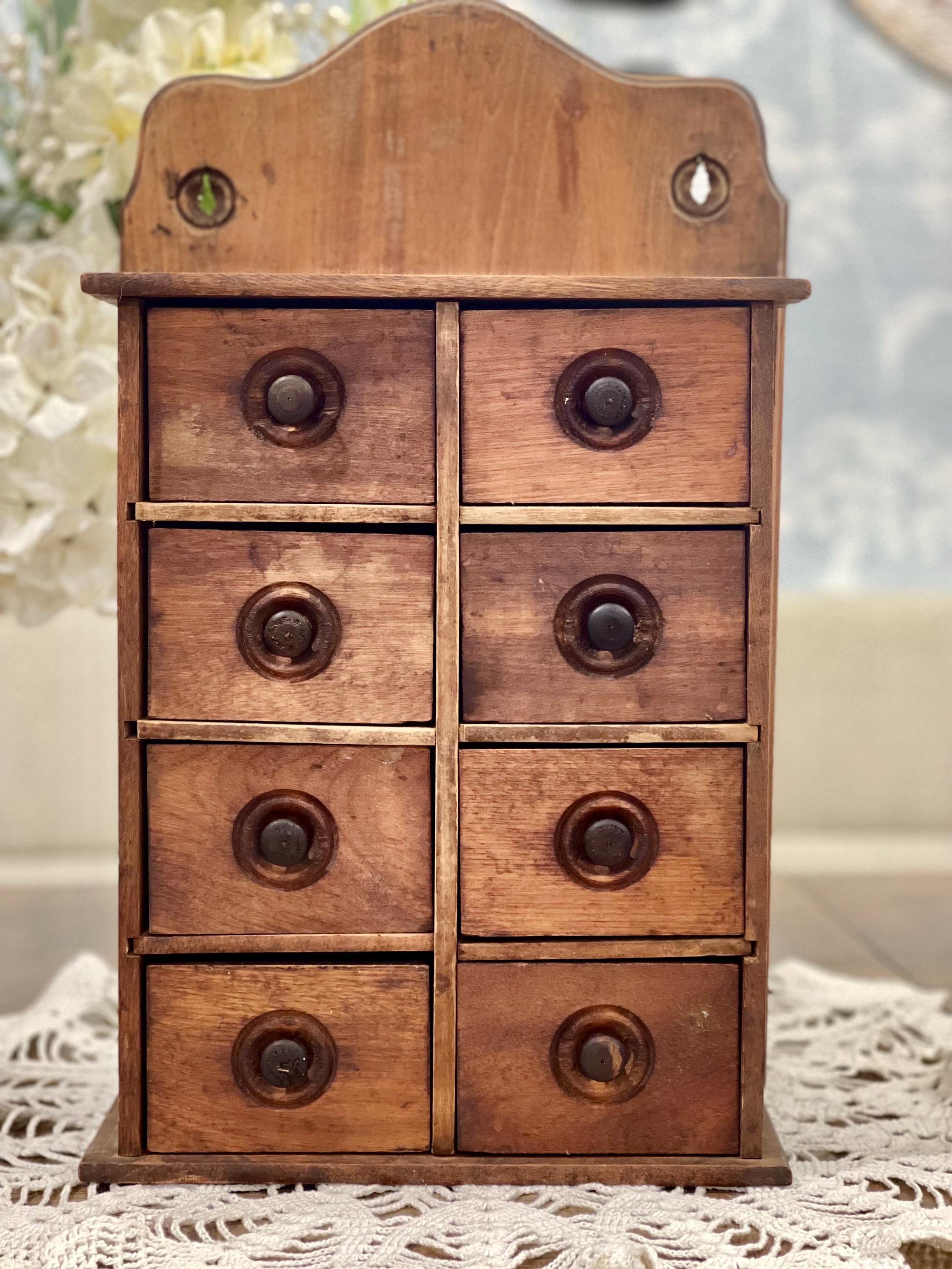 Antique 8-Drawer Spice Cabinet Wall Mount Primitive
