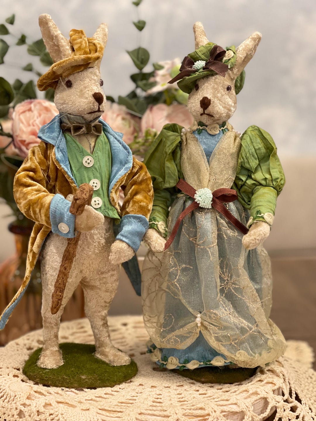 Victorian Bunny Rabbit Couple Velvet Figurines 12 - Etsy