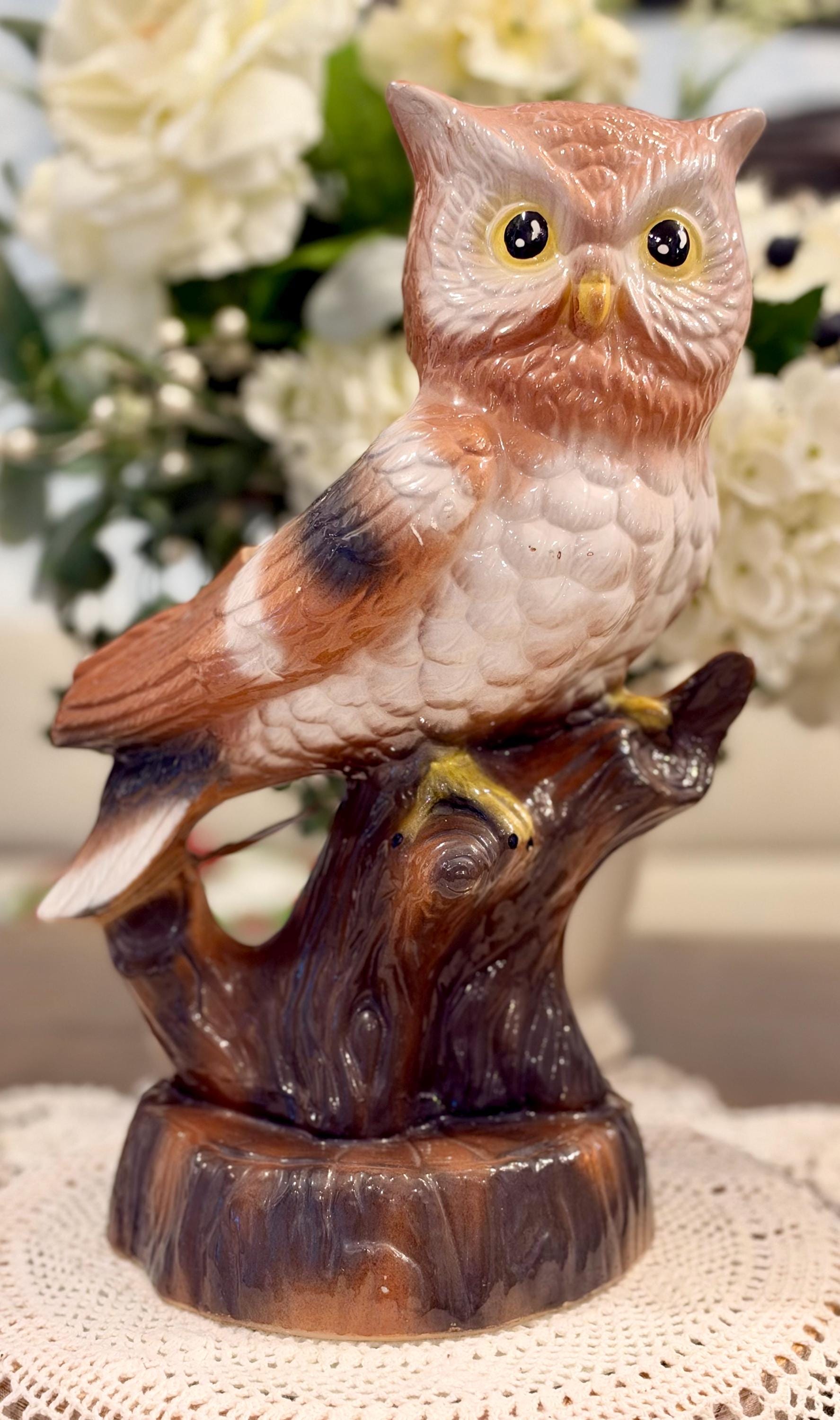 Vintage MCM Large Ceramic Owl Planter Vase Hand-painted Japan