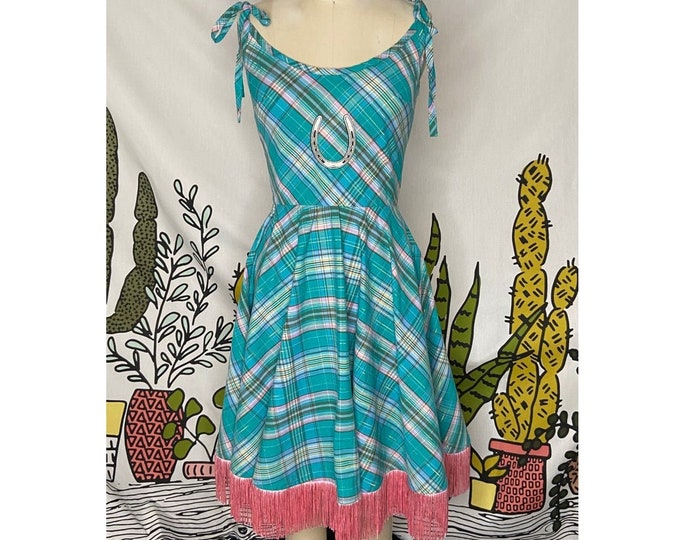 Emmylou Dress in Turquoise Plaid