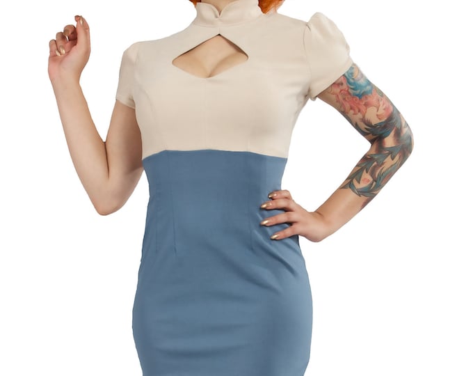 Winnie Dress in Beige and Blue