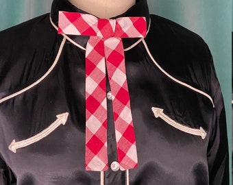 Red and White Gingham Cotton Western Clip-On Colonel Tie