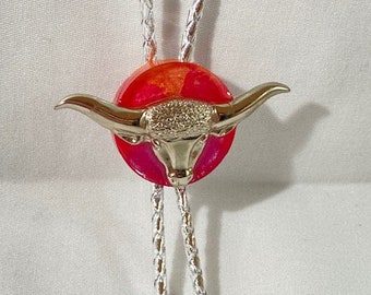 Sunset Steer Head Western Bolo Tie