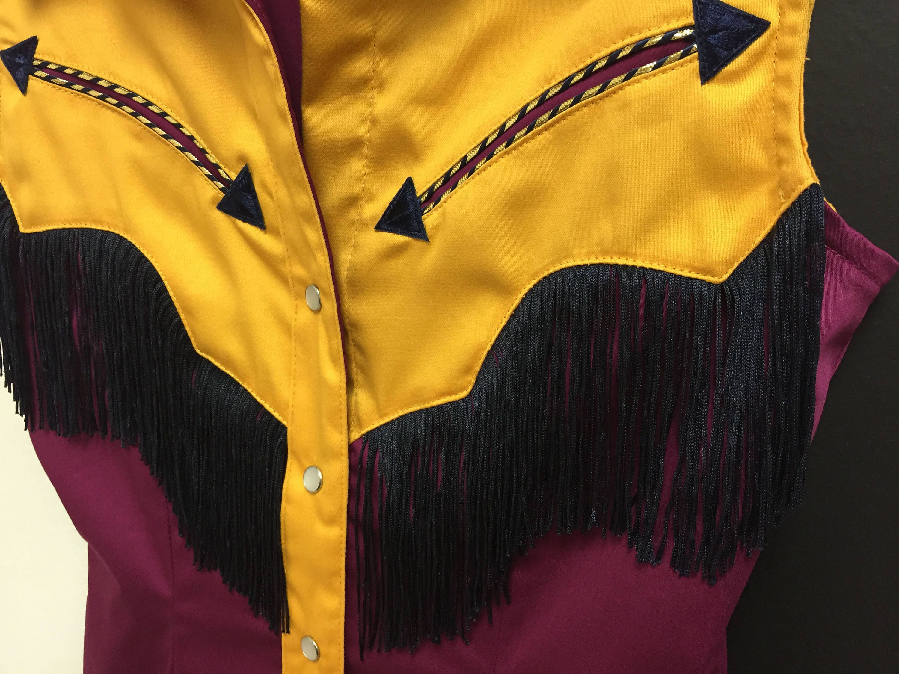 Riley Western Fringe Dress in Magenta/Mustard with Navy Fringe