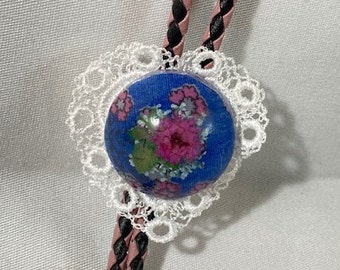 Floral and Heart with Embroidered Doily Western Bolo Tie