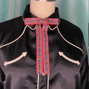 Red and Blue Brocade Ribbon Rhinestoned Western Clip-On Colonel Tie
