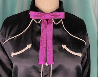 Metallic Fuschia Pink Lamé Western Clip-On Colonel Tie