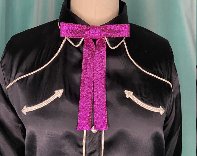 Metallic Fuschia Pink Lamé Western Clip-On Colonel Tie