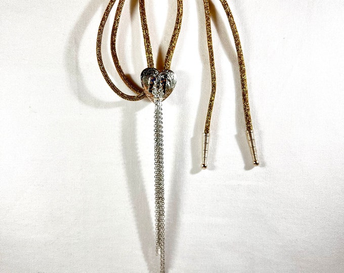 Silver Heart & Chain Fringe Concho Western Bolo Tie