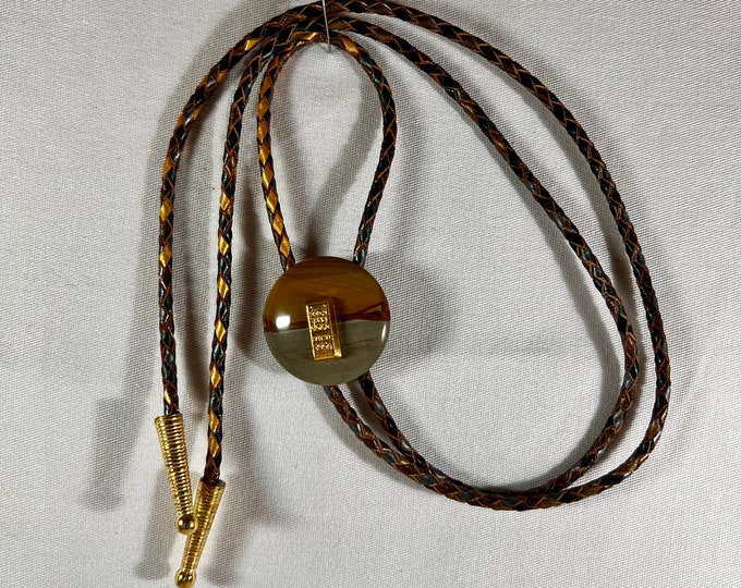 Gold Bar on Scenic Stone Western Bolo Tie