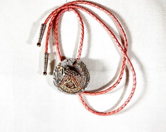 Silver Horse & Horseshoe Concho Western Bolo Tie