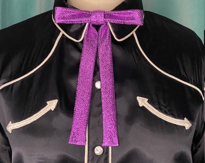Metallic Pinky Purple Lamé Western Clip-On Colonel Tie