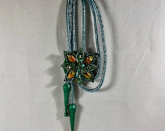 Peacock Inspired Gem Western Bolo Tie
