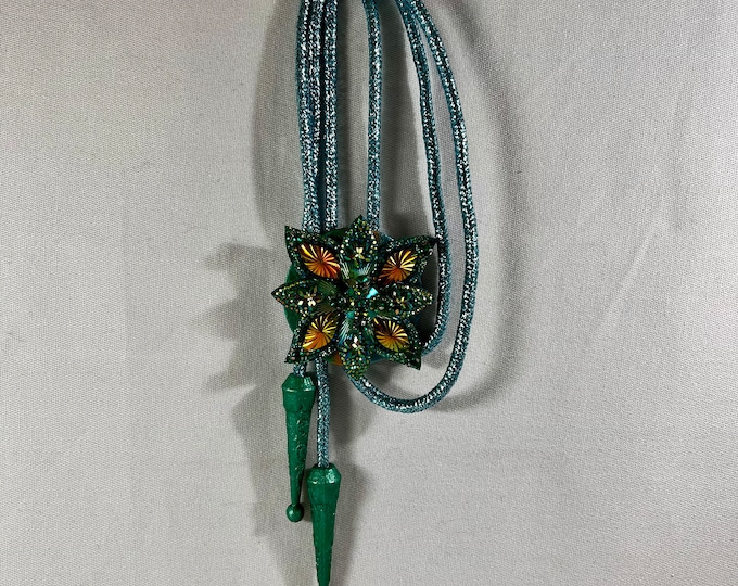 Peacock Inspired Gem Western Bolo Tie