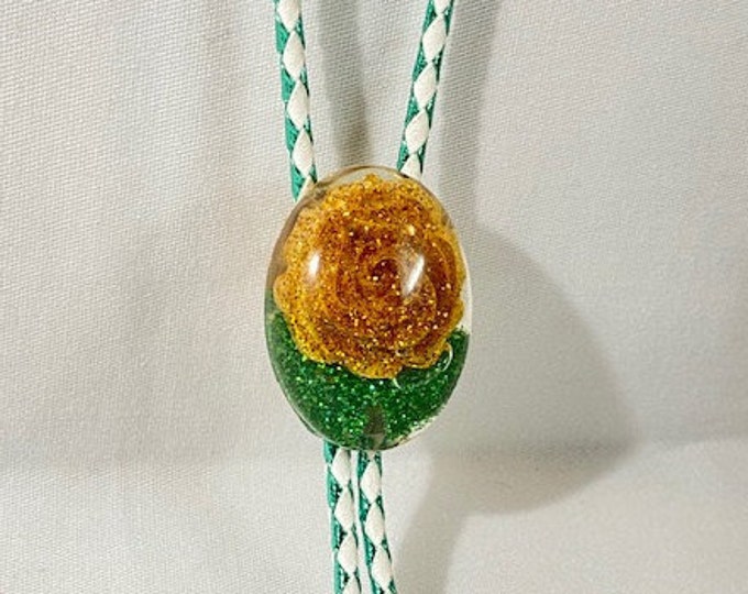 Gold Heart Red Rose Glitter Western Bolo Tie
