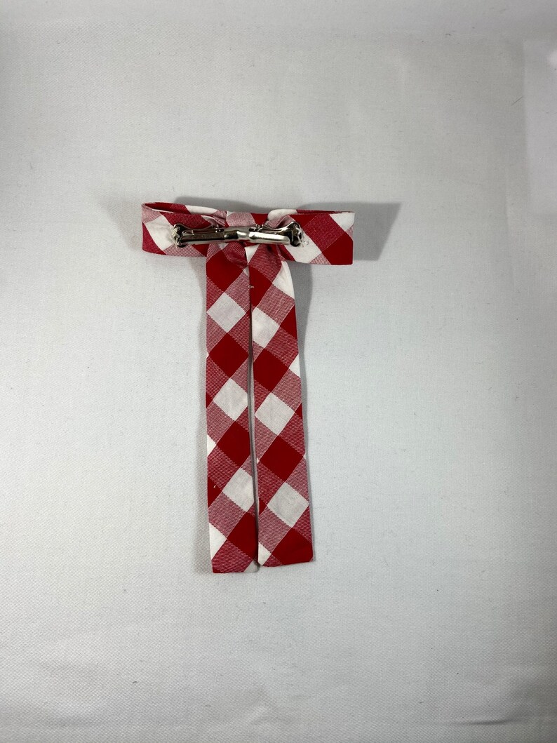 Red and White Gingham Cotton Western Clip-On Colonel Tie image 3